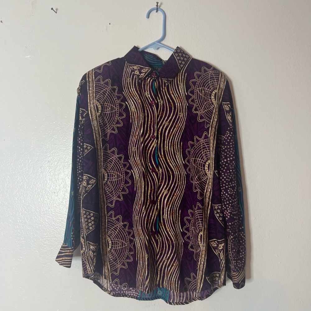 Purple blue and Gold  women’s Shirt vintage Indi cottagecore  long sleeve M/P